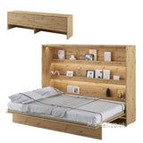 horizontal double wall bed  space saving bed with over bed unit top cabinetoak open, marmell