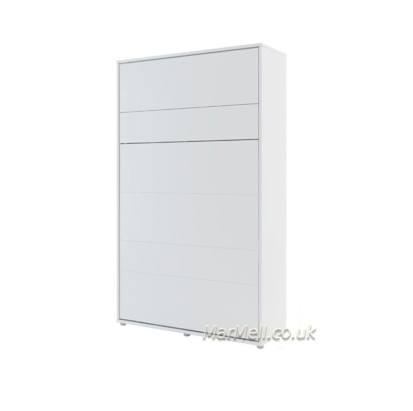 Small double vertical wall bed with shelves – White Matt finish, closed position, minimalist look